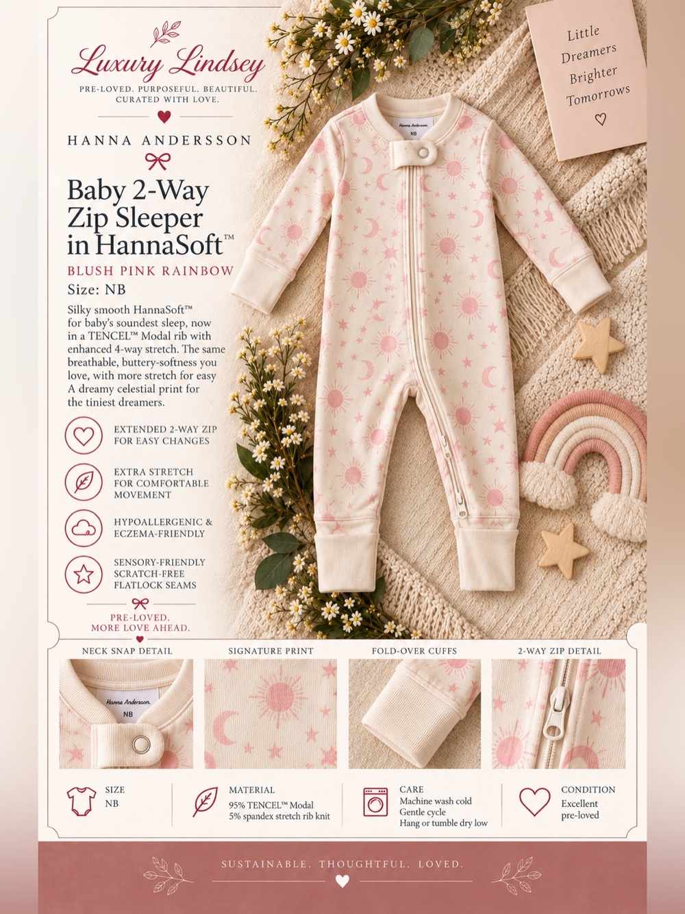 Hanna Andersson Layette Footless Sleeper – Blush Pink Moonlight on Ecru